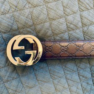 Gucci Brown Signature Leather GG Buckle Belt